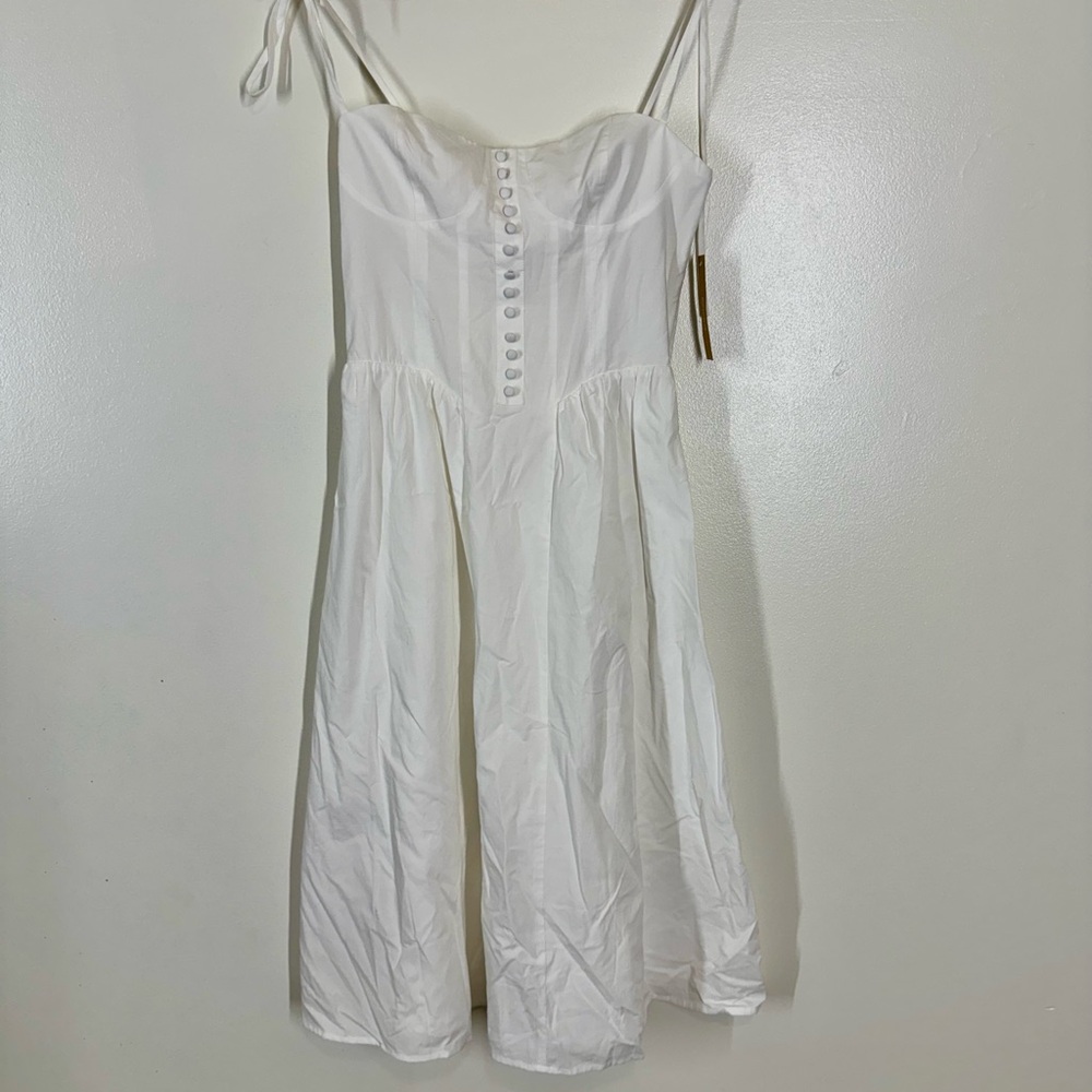 O.P.T White Midi Sundress with Button Front and Tie Straps